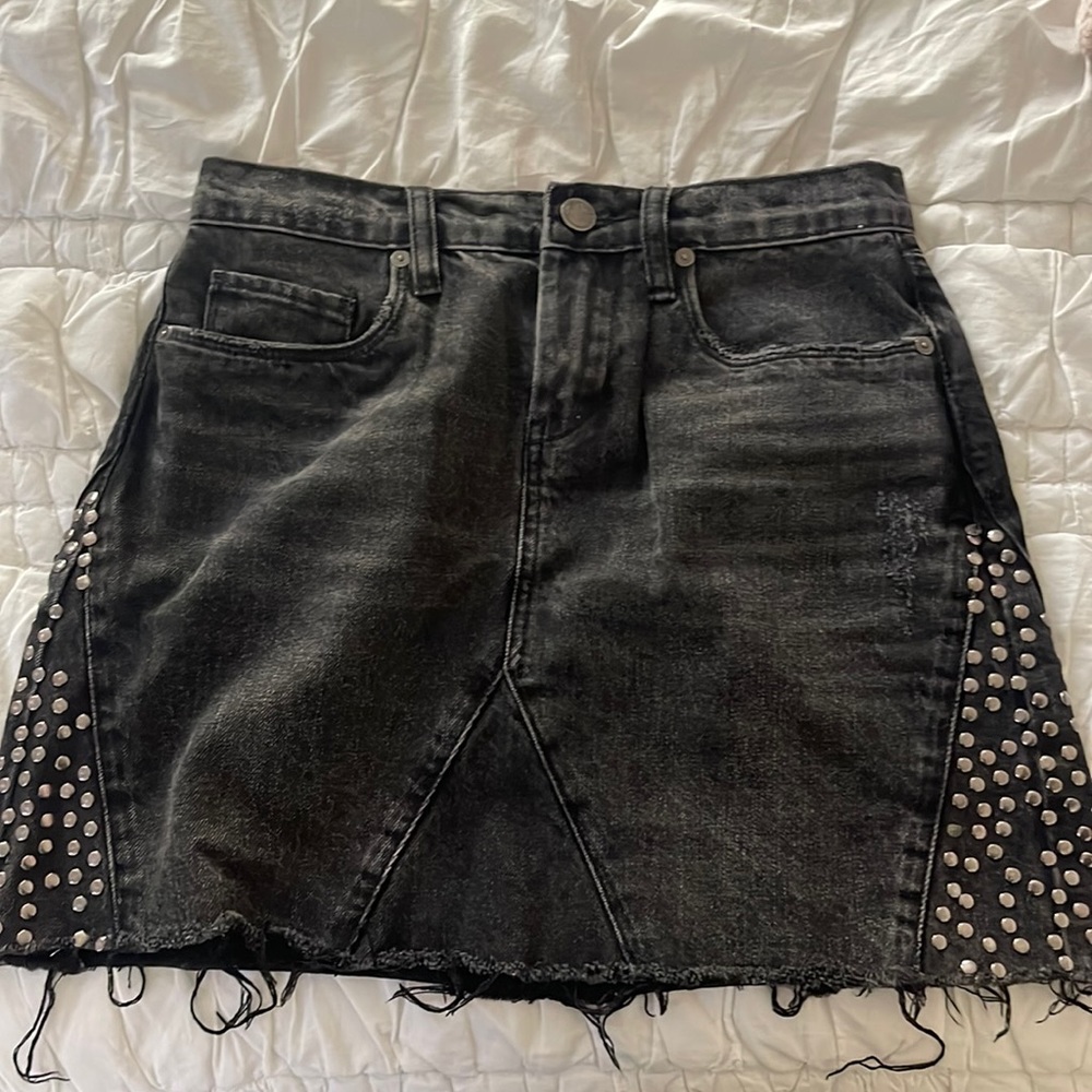 Blank NYC distressed black denim mini skirt